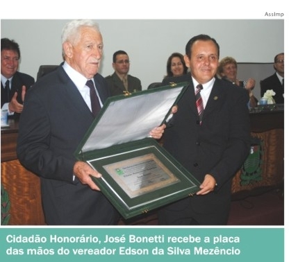 José Bonetti é homenageado com título de “Cidadão Honorário”